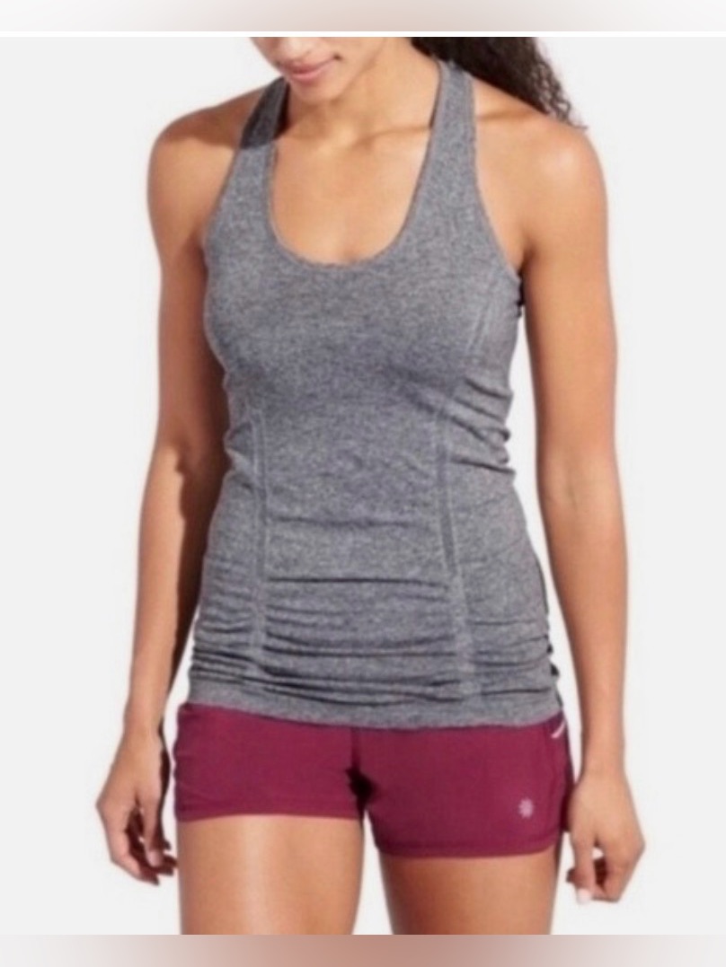 Athleta Heather Gray Fastest Track Racerback Tank Ruched Side Xs